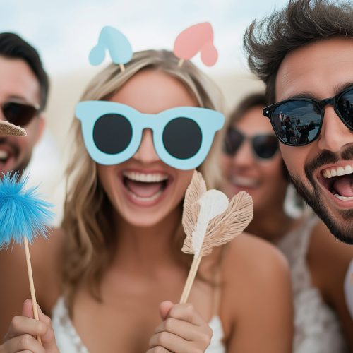 Wedding Guests Making Memories in Photo Booth